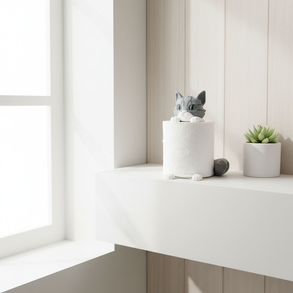 Tabby Gray Cat Toilet Paper Holder - Luminoso e moderno